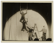 10" x 8" Glossy Photo From 1934 With Curly, Moe & Larry in a Stage Appearance -- Label on Verso Reads "...old Healy vaudeville act in Chicago" -- Very Good Condition